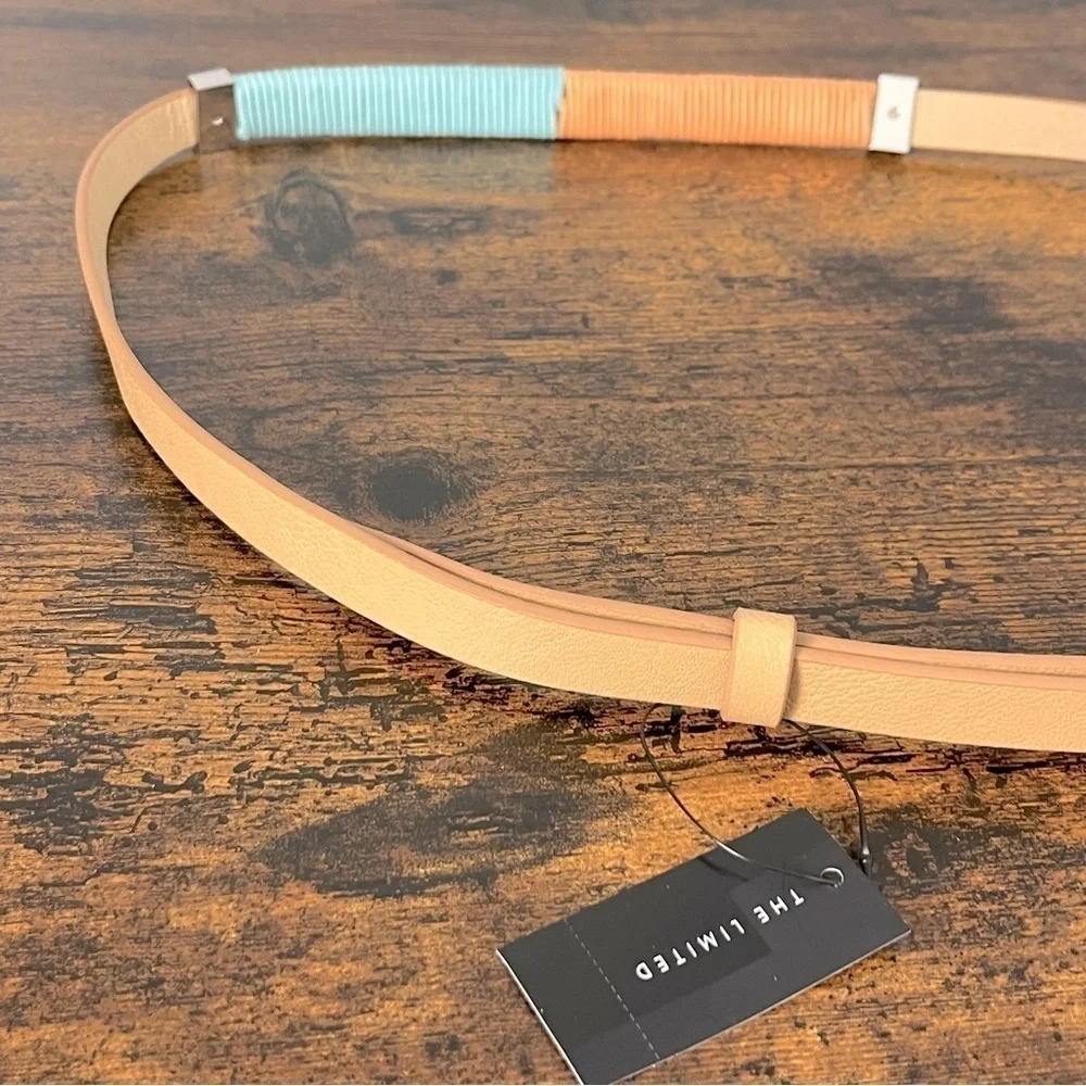 NWT The Limited tan belt with aqua coral wrapped detail, size M/L.